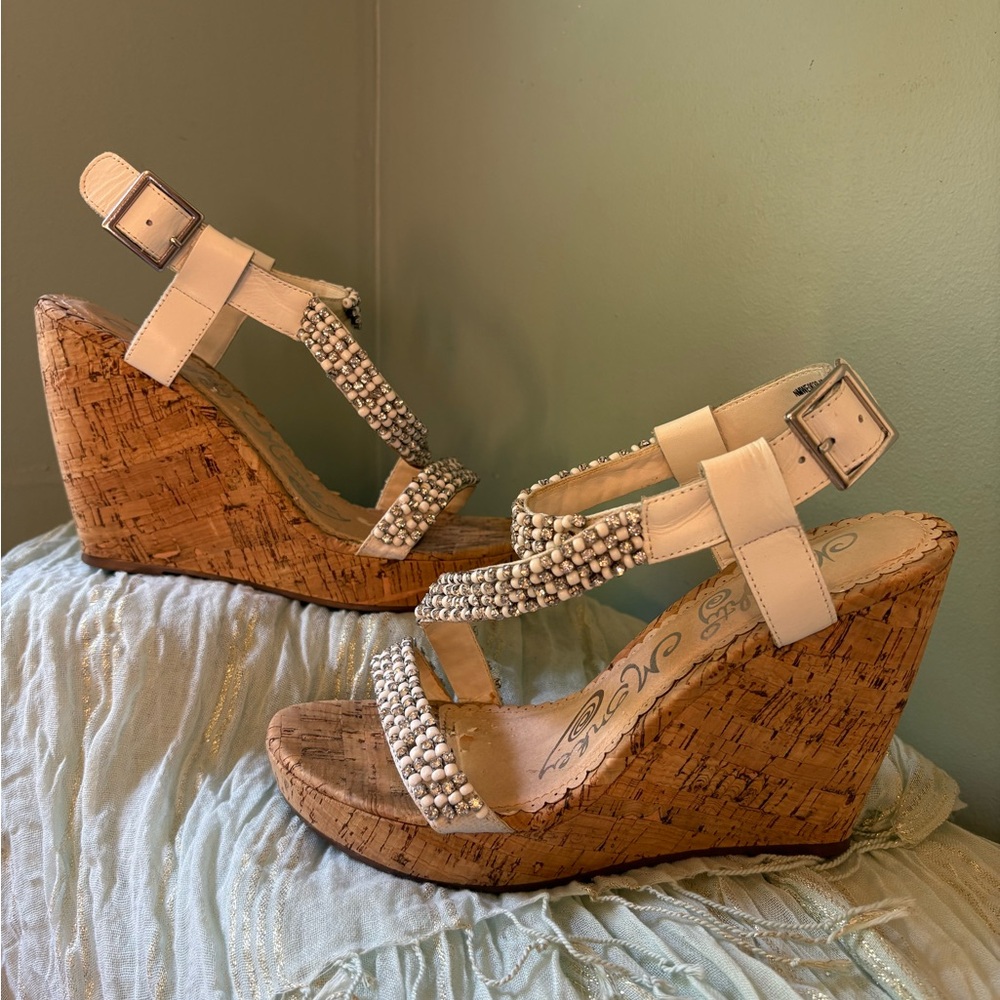 Elegant Beaded Wedge Sandals